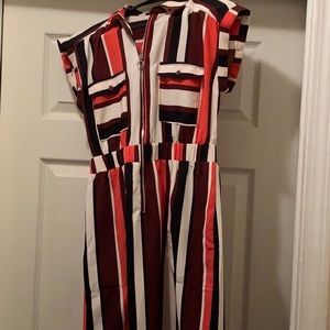 Striped zip front shirt dress